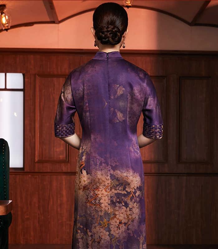 冬季女中國風香雲紗高端長款旗袍連衣裙
